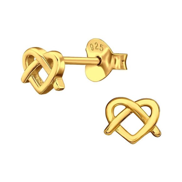 14k Gold Vermeil Pretzel Heart Stud Earrings - Picture 1 of 11